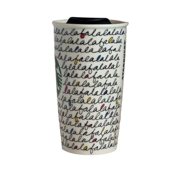 Starbucks Holiday FaLaLa 2011 Ceramic Coffee Tea Travel Tumbler 12 oz - Picture 3 of 11